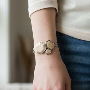 Hexagon Cream Cuff Hinge Bracelet